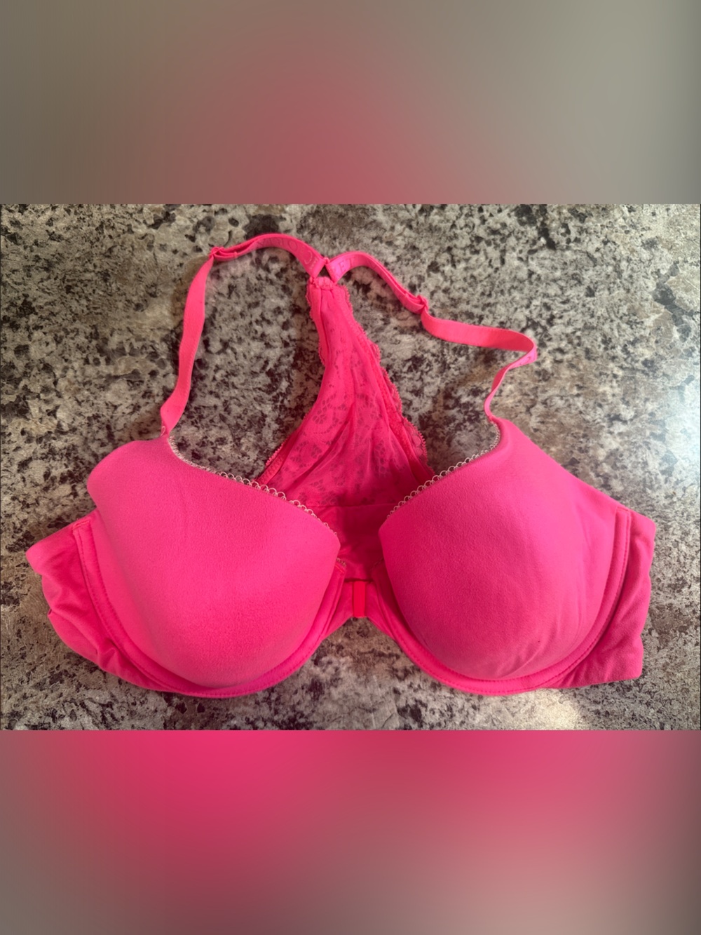 Victoria's Secret Bright Pink Push-Up Bra with Lace Racerback